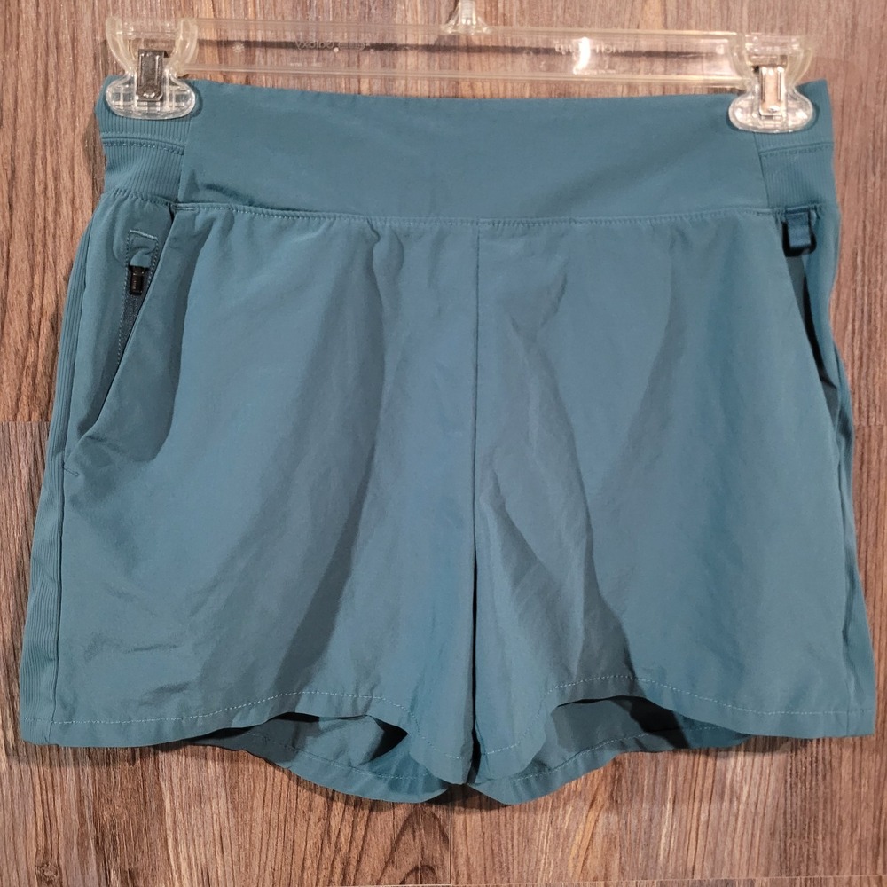 Athleta Brooklyn Shorts Sz 10 x 3.5 Teal Borealis Green Zip Pockets Lightweight
